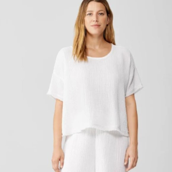Eileen Fisher Lilac Organic Cotton Gauze Textured Crew Neck SS top szXL - Picture 10 of 11